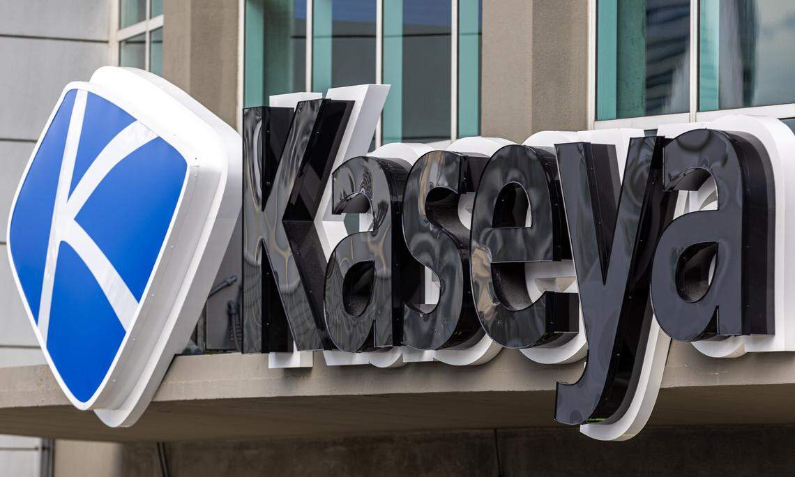 Kaseya sign on the downtown Miami arena in 2024