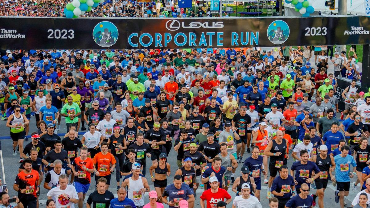 Over 14,000 runners participate on the Lexus Corporate Run in Downtown Miami on Thursday, April 27, 2023.