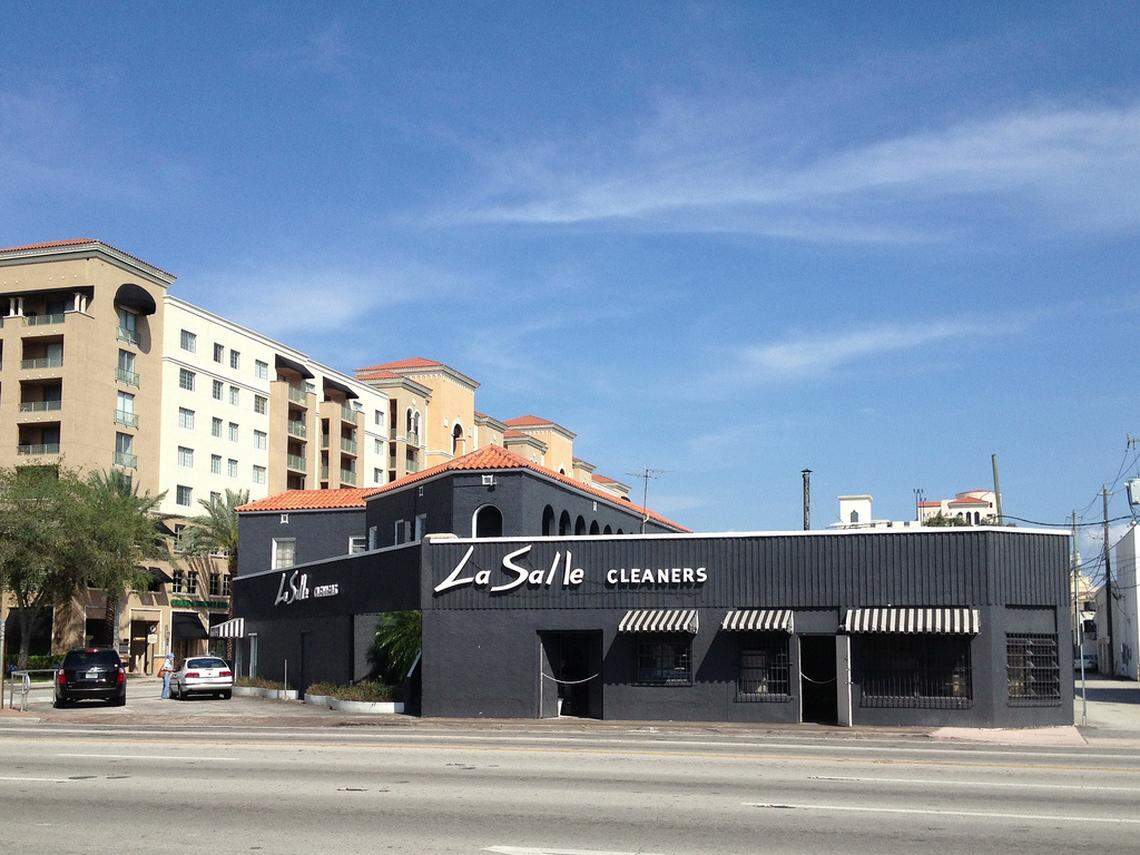 The LaSalle Cleaners building on LeJeune Road in Coral Gables as it appears today, in a view taken from the area of City Hall.
