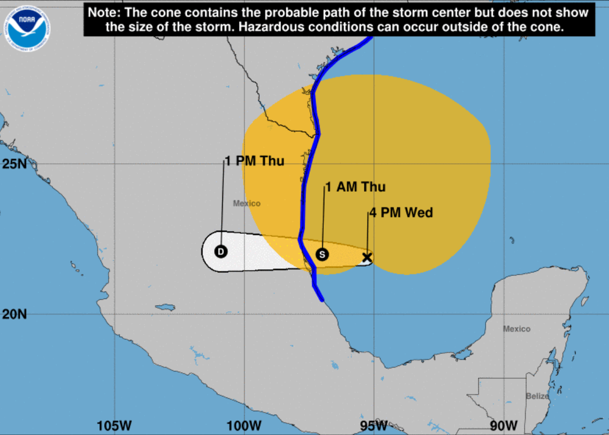 The tracking map for Tropical Storm Alberto. The blue line is the area under Tropical Storm warning.