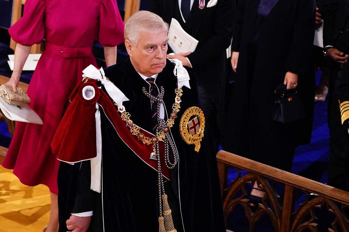 Britain’s then-Prince Andrew, Duke of York leaves after attending the coronations of Britain’s King Charles III and Britain’s Camilla, Queen Consort, at Westminster Abbey in central London on May 6, 2023. (Photo by YUI MOK/POOL/AFP via Getty Images)     