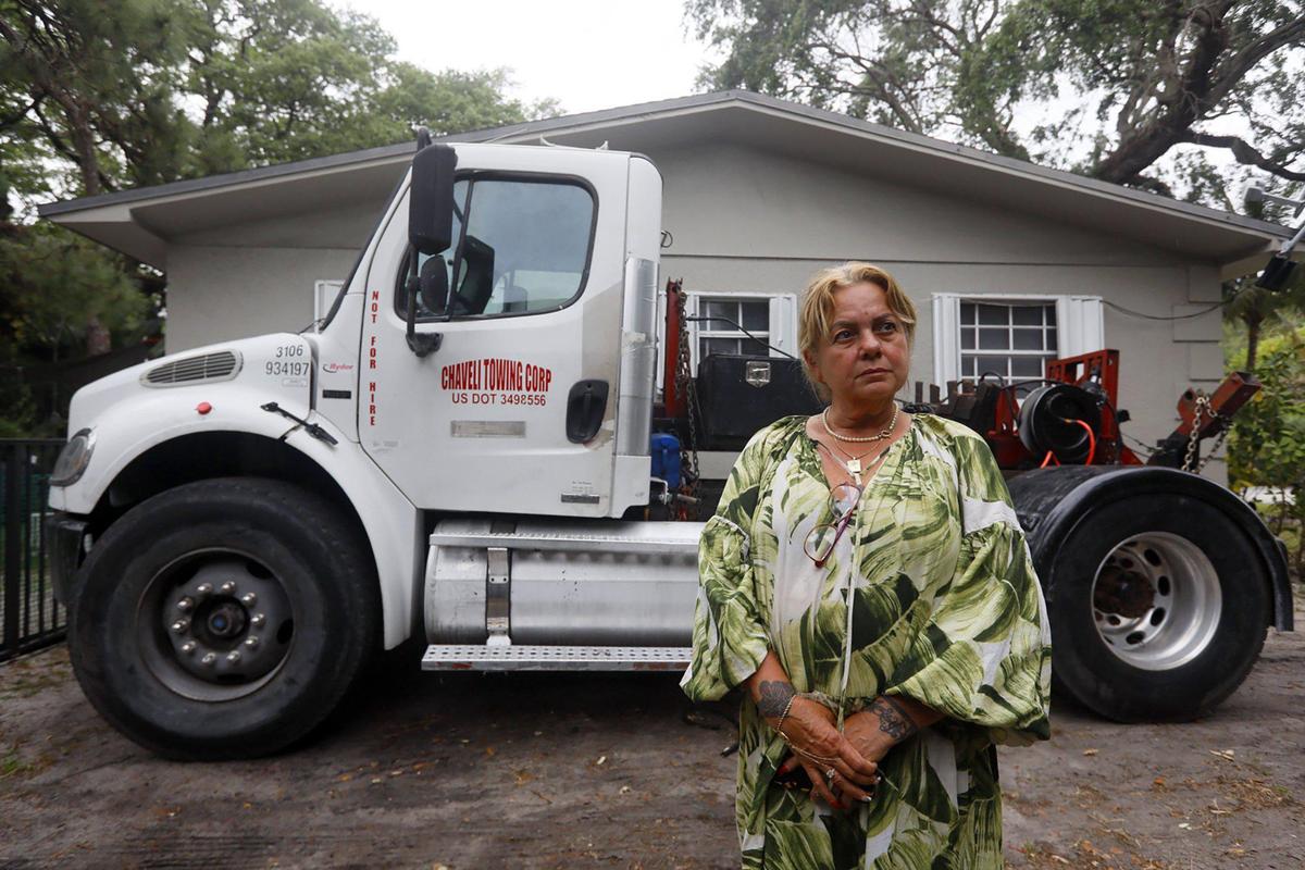 Vilma Pérez Delgado stands outside her home in North Miami on Sunday, March 30, 2025. Her husband was detained by ICE last week while taking out the trash.