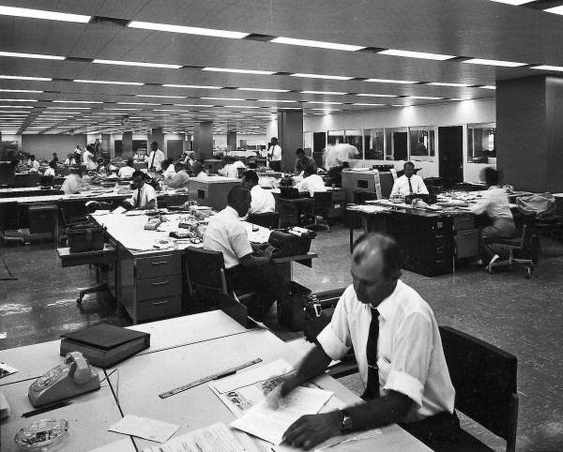An editor inside the Miami Herald newsroom in the 1960s.