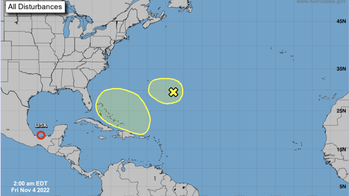 Forecasters are watching Tropical Depression Lisa and two disturbances.