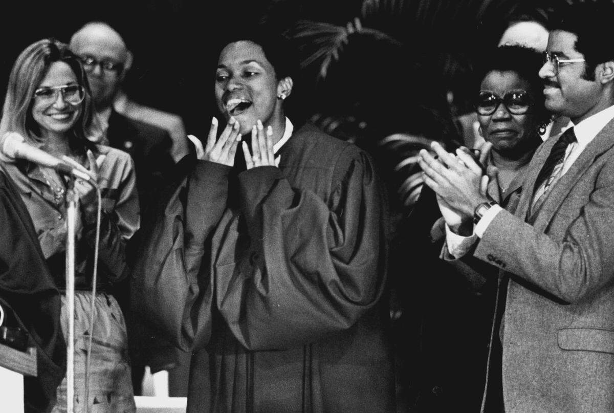 Former Miami-Dade County Judge Leah Simms, center, pictured in an archived Miami Herald photo.