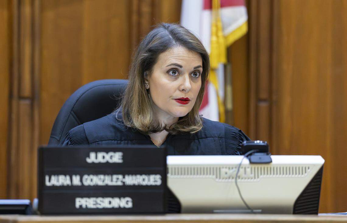 Judge Laura Maria Gonzalez-Marques holds a competency hearing for Travis Grafe, son of the former Knaus Berry Farms owners, at the Richard E. Gerstein Justice Building on Friday, Sept. 26, 2025, in Miami, Fla. Grafe is accused of beating his mother, Rachel Knaus Grafe, to death.