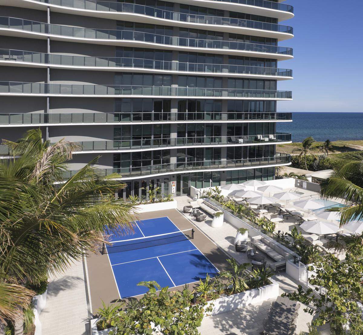 A view of the pickleball court at Casamar, the recently completed luxury development in Pompano Beach.