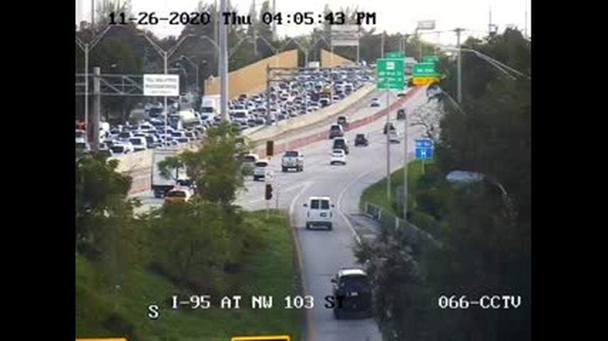 The backup on northbound I-95 Thanksgiving afternoon after the fatal crash near Northwest 119th Street