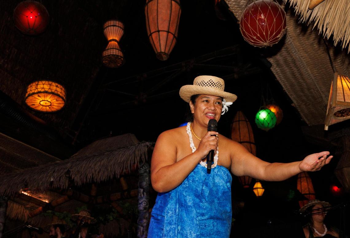 Teuruhei Buchin, cultural arts and entertainment director, also known as “T”, performs during the reopening of Mai-Kai restaurant in Fort Lauderdale.
