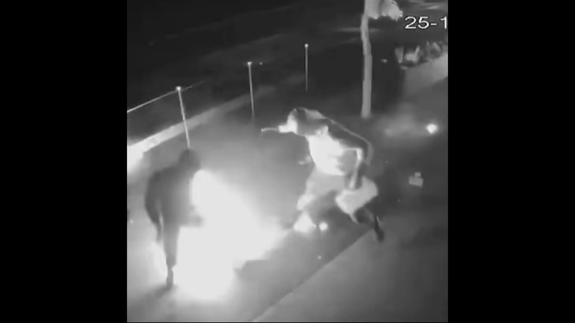 Video shows the man stripped off his pants and was seen running in just a hooded sweatshirt.