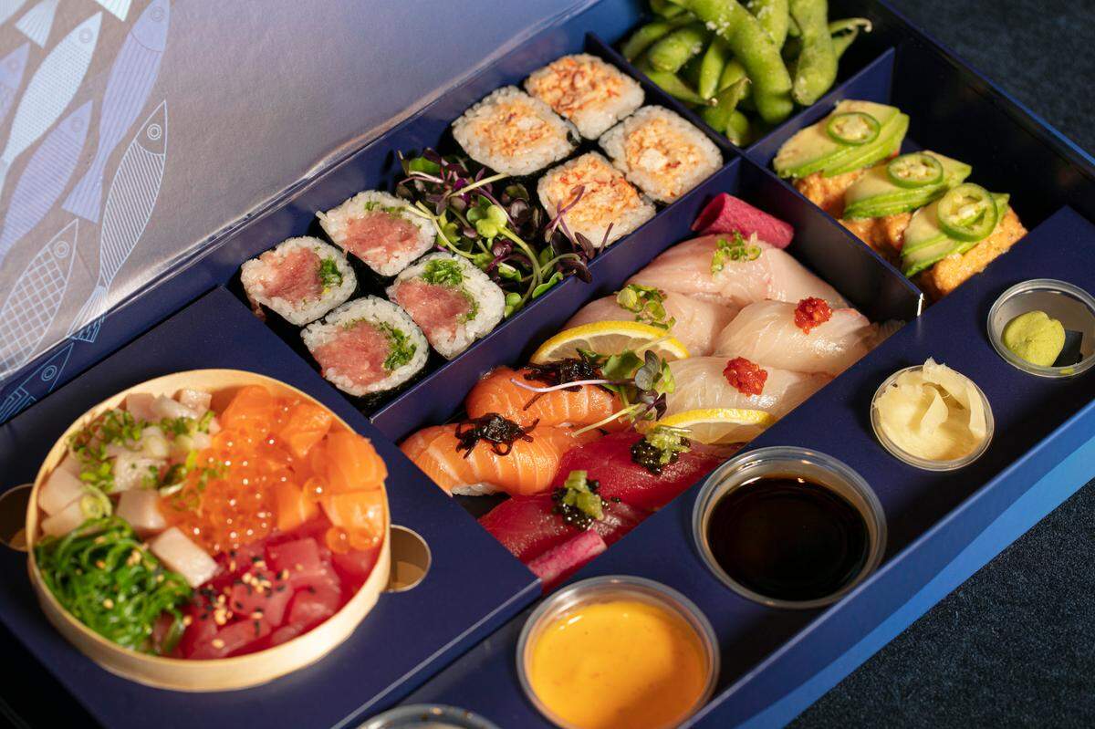 The Luxe Box, available only at the Bondi Sushi in Miami Beach, includes eight pieces of nigiri, eight pieces of maki, three pieces of crispy rice and Chirashi salad.