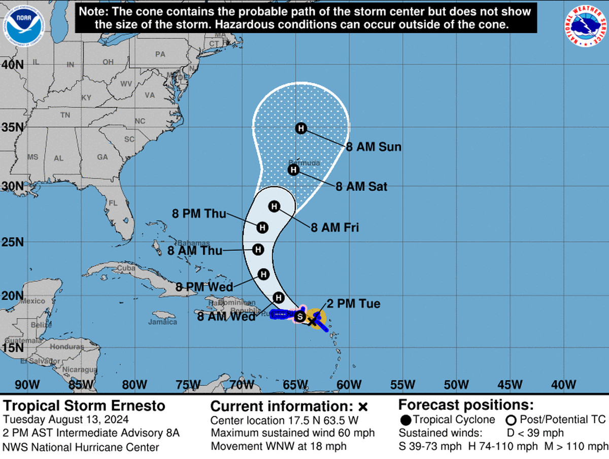 Tropical Storm Ernesto is forecast to bring flooding rain and gusty winds to Puerto Rico.