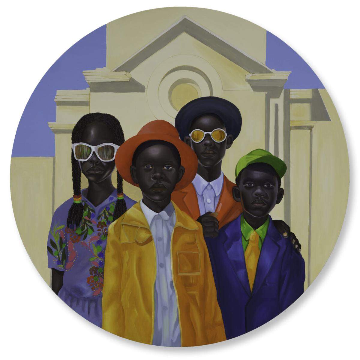 “Sunday Best (Sunday School I).” 2023 by Solomon Adufah. The oil on wood panel piece will be on view during the Point Comfort Art Fair + Show during Art of Black Miami.