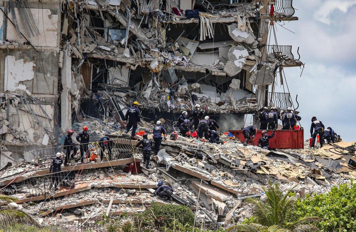 The search for survivors in the rubble of the Champlain Towers South on Saturday went on all day, June 26, 2021, in Surfside.