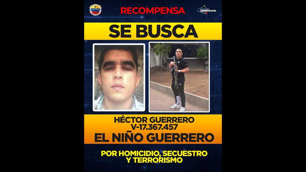  A wanted poster for Niño Guerrero, named by Venezuelan authorities as Tren de Aragua’s leader. 