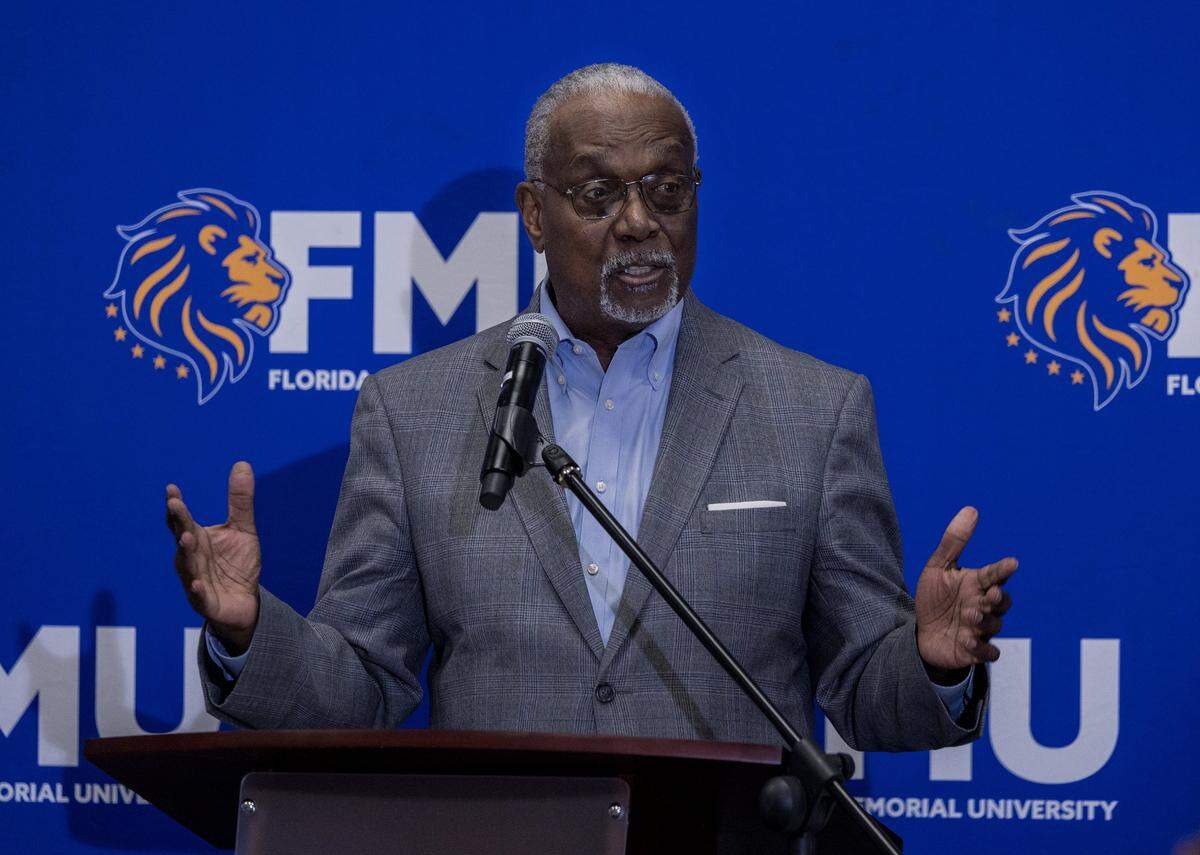 Howard Holley speaks during an event  ahead of signing a historic lease agreement between Florida Memorial and St. Johns County officials that paves the way for Florida's first Black History Museum - to be built on the sacred ground where the university was founded.”  at Florida Memorial University in Miami Gardens, on Friday October 17, 2025.