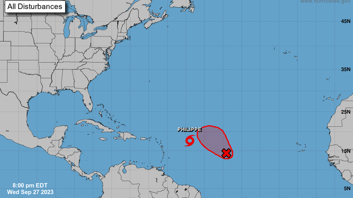 The weather systems in the Atlantic approaching the Caribbean as of 8 p.m., Wednesday, Sept. 27.