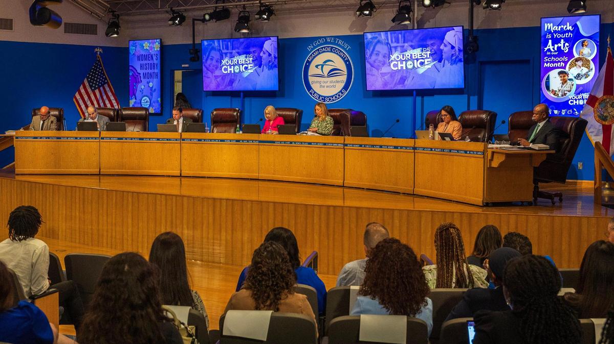 Members of the Miami-Dade County School Board during a meeting, in Miami, Florida, on Wednesday March 19, 2025.