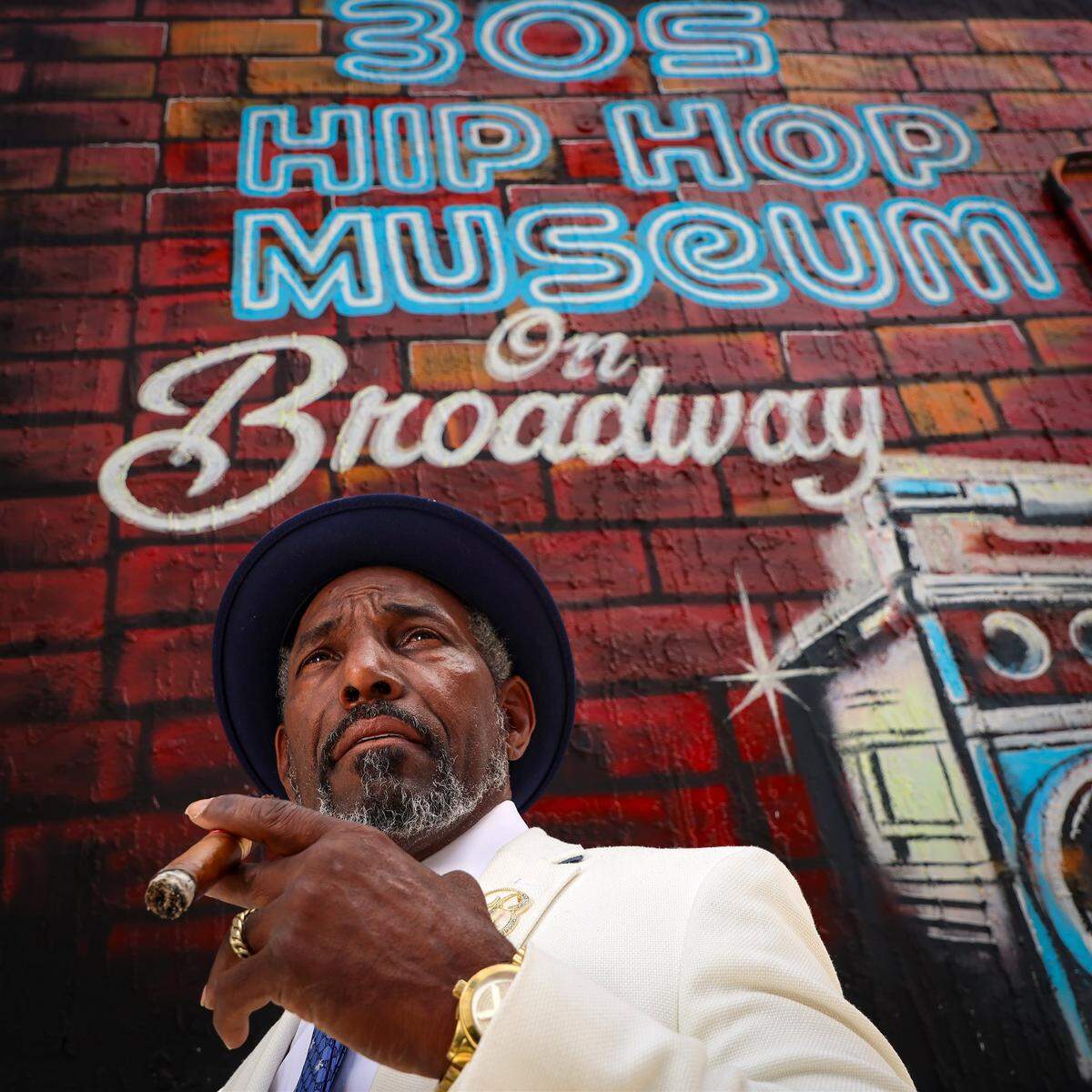 Liberty City native Cuthbert Broadway Harewood, Jr., the designated 2026 grand marshal of the MLK Jr., stands outside the 305 Hip Hop Museum that he co-owns and co-operates on Thursday, January 8, 2026, in Miami, Florida.  The museum is a cultural landmark dedicated to preserving, celebrating, and showcasing Miami's rich and distinctive hip-hop heritage, represented by the “305” area code.