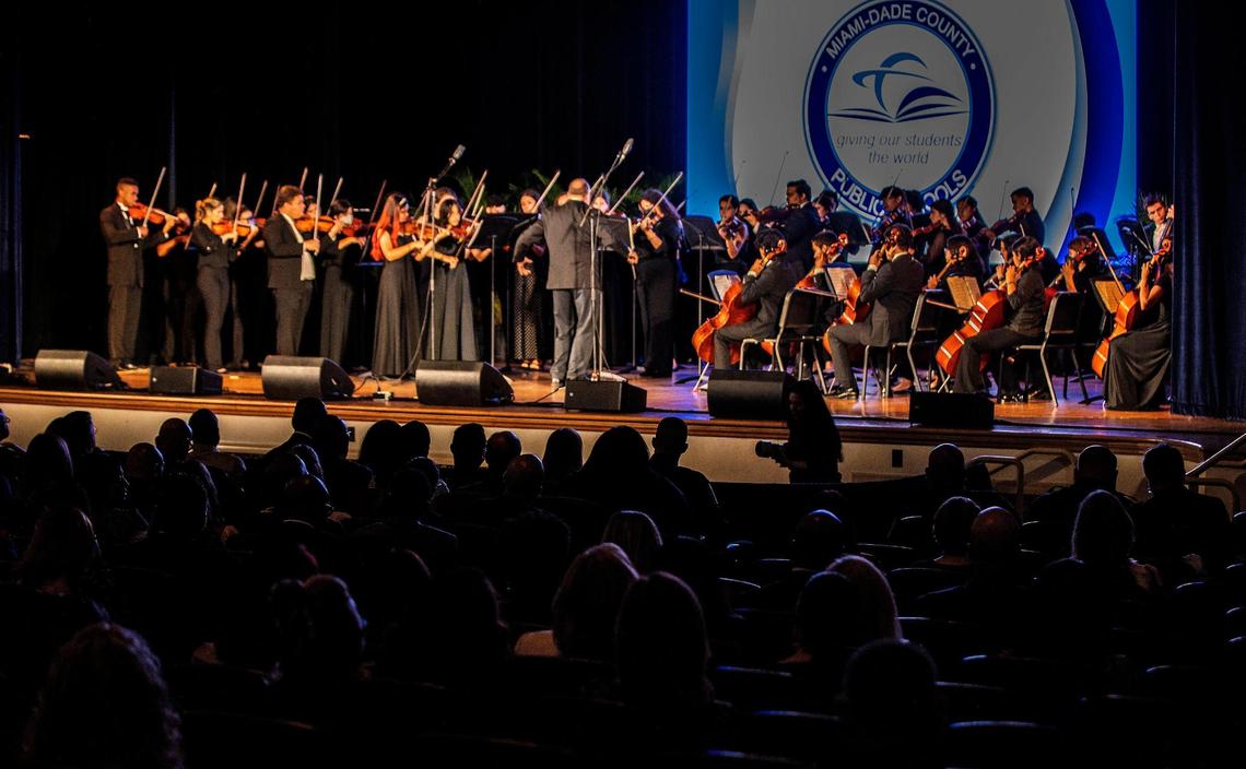 The MDCPS District All-Star Orchestra performs during the Miami Dade County Public Schools District 2022- 2023 Opening of Schools event at Miami Senior High School in Miami, on Friday, Aug. 5, 2022.
