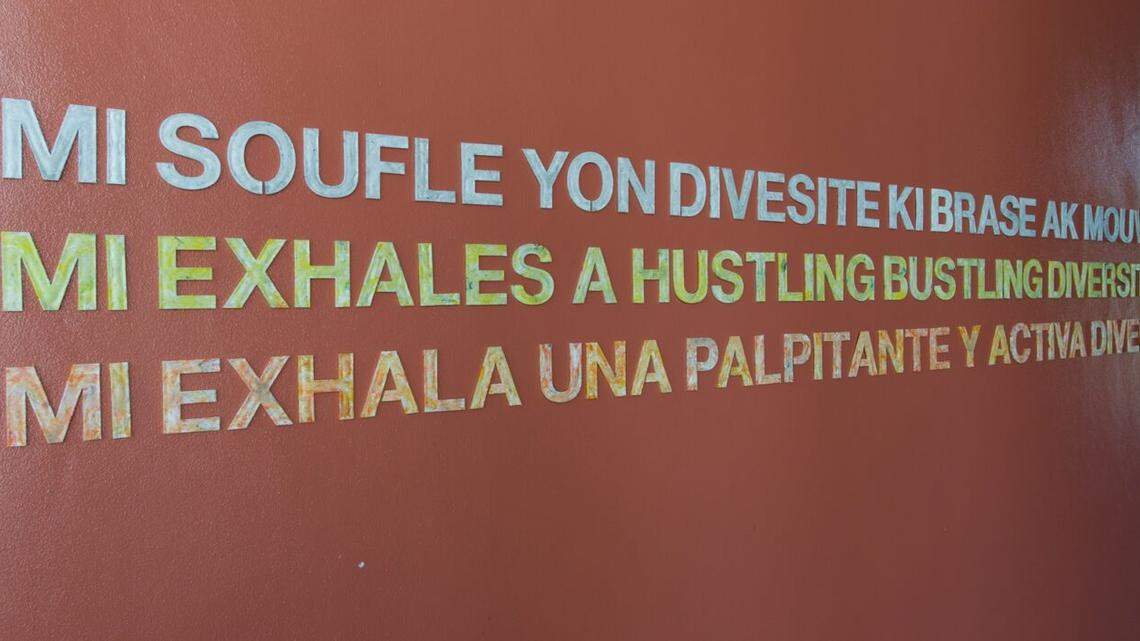 A trilingual poem made from recycled materials is part of “Poetry on the Plaza,” on display through Sunday, Sept. 21 at MOCA North Miami.