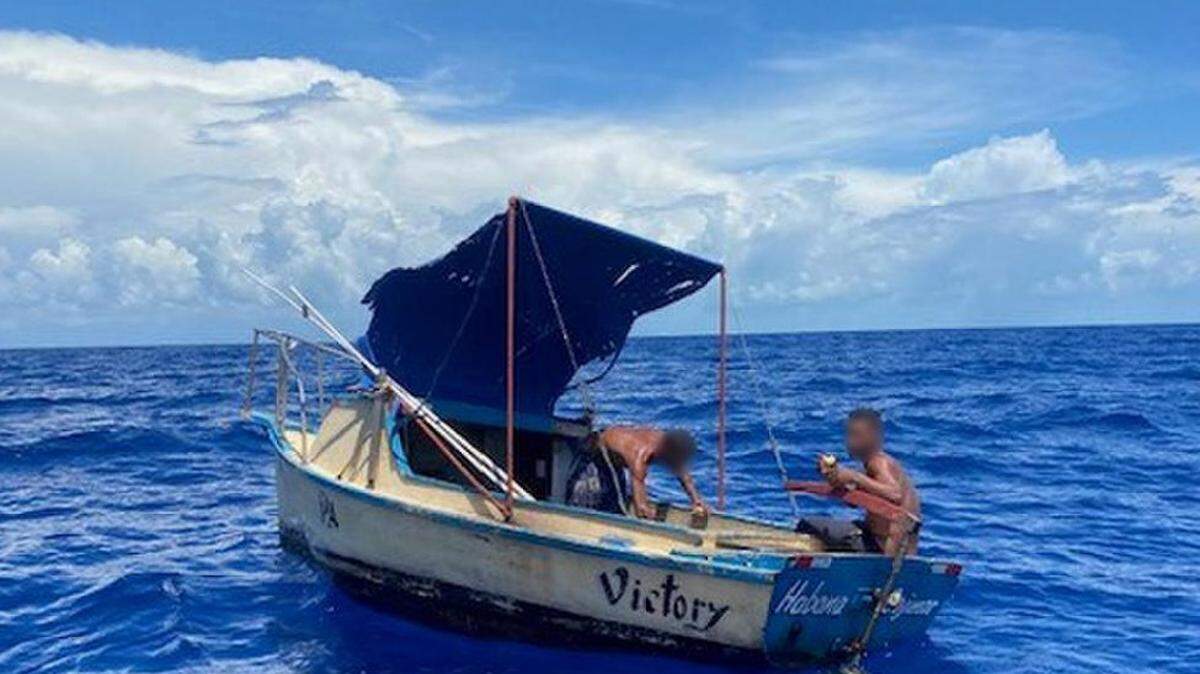 The Coast Guard stopped this vessel on Aug. 7, 20201, about 15 miles east of Key Largo, Aug. 7, 2021. Two Cuban migrants aboard were returned to Cuba.