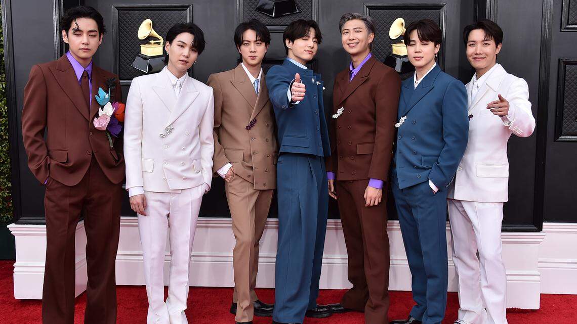 Korean group BTS appears at the 64th Annual Grammy Awards in Las Vegas on April 3, 2022. BTS, the Grammy-nominated South Korean boy band, announced on June 14 they’d be taking an extended break to focus on solo projects.