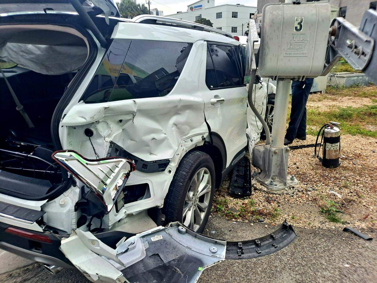 An SUV was hit by a Brightline train in Miami’s Wynwood neighborhood on Thursday, Jan. 13, 2021.