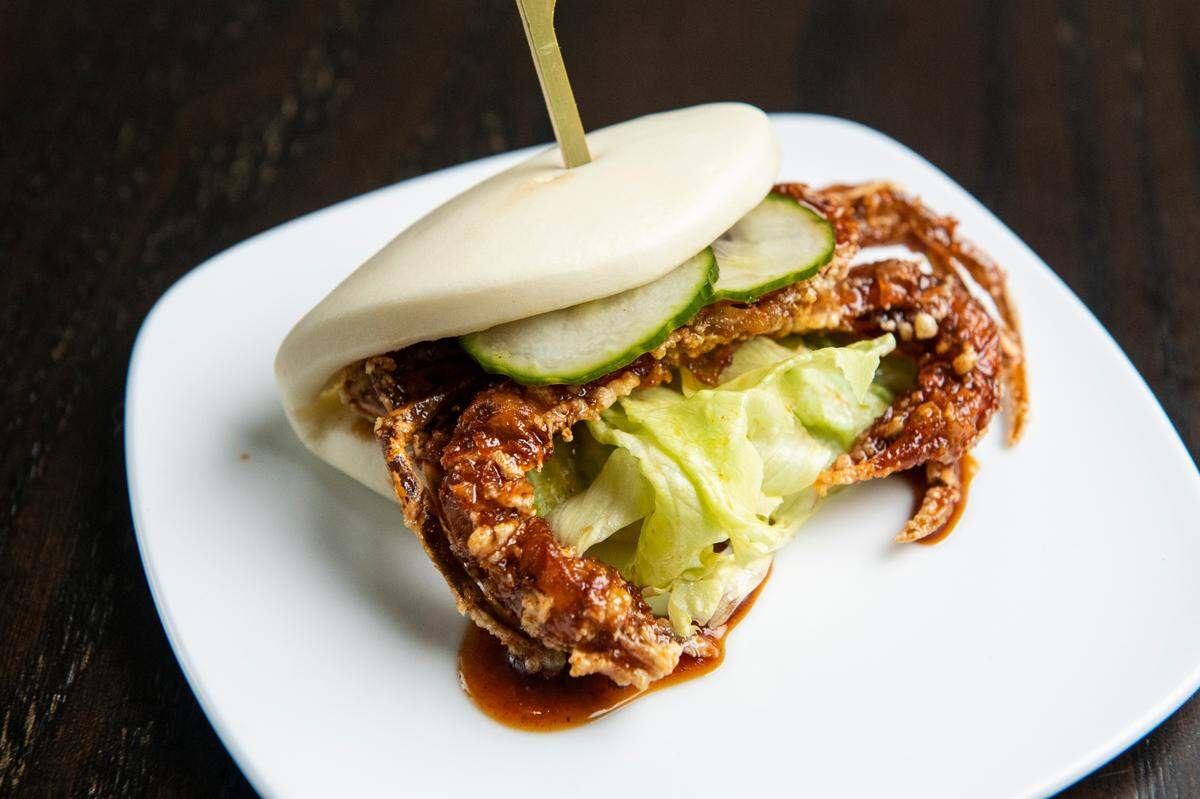 The soft-shell crab bao at Momosan, Iron Chef Morimoto’s new Wynwood restaurant