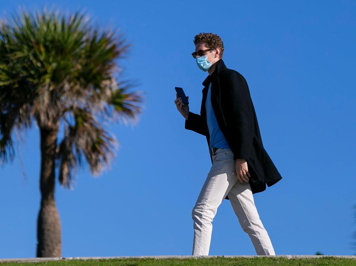 Aaron Shapiro visits South Pointe Park in Miami Beach after temperatures dipped into the mid 50s and low 60s across South Florida on Wednesday, December 2, 2020.