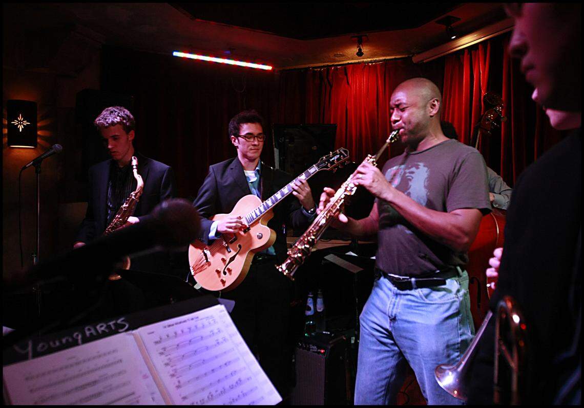 In this file photo from Jan. 14, 2011, jazz star Branford Marsalis performed with a band of music students who were in Miami as part of a YoungArts Week celebration at the Van Dyke Cafe on Lincoln Road Mall in Miami Beach.