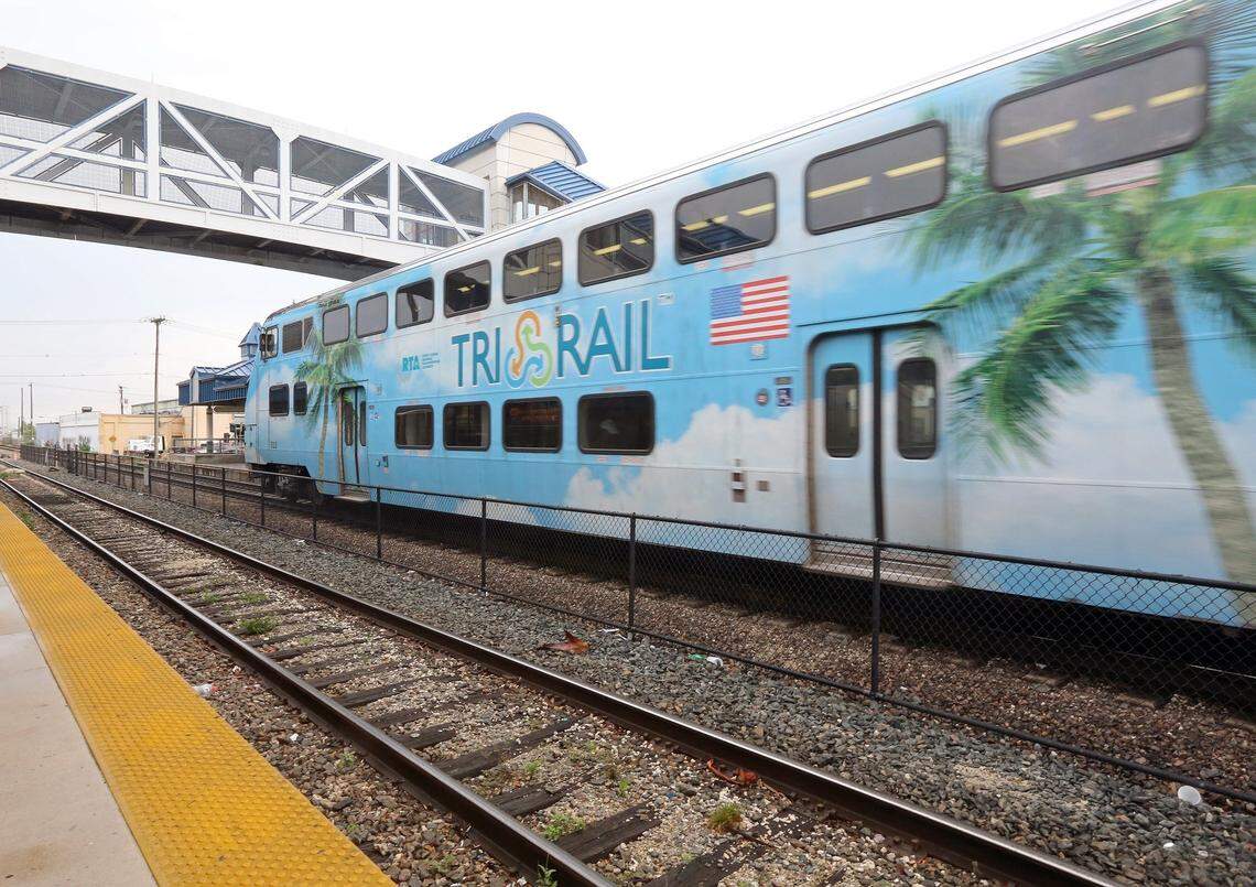 A Tri-Rail train heads northbound from the NW 79th street station on Tuesday April 21, 2015