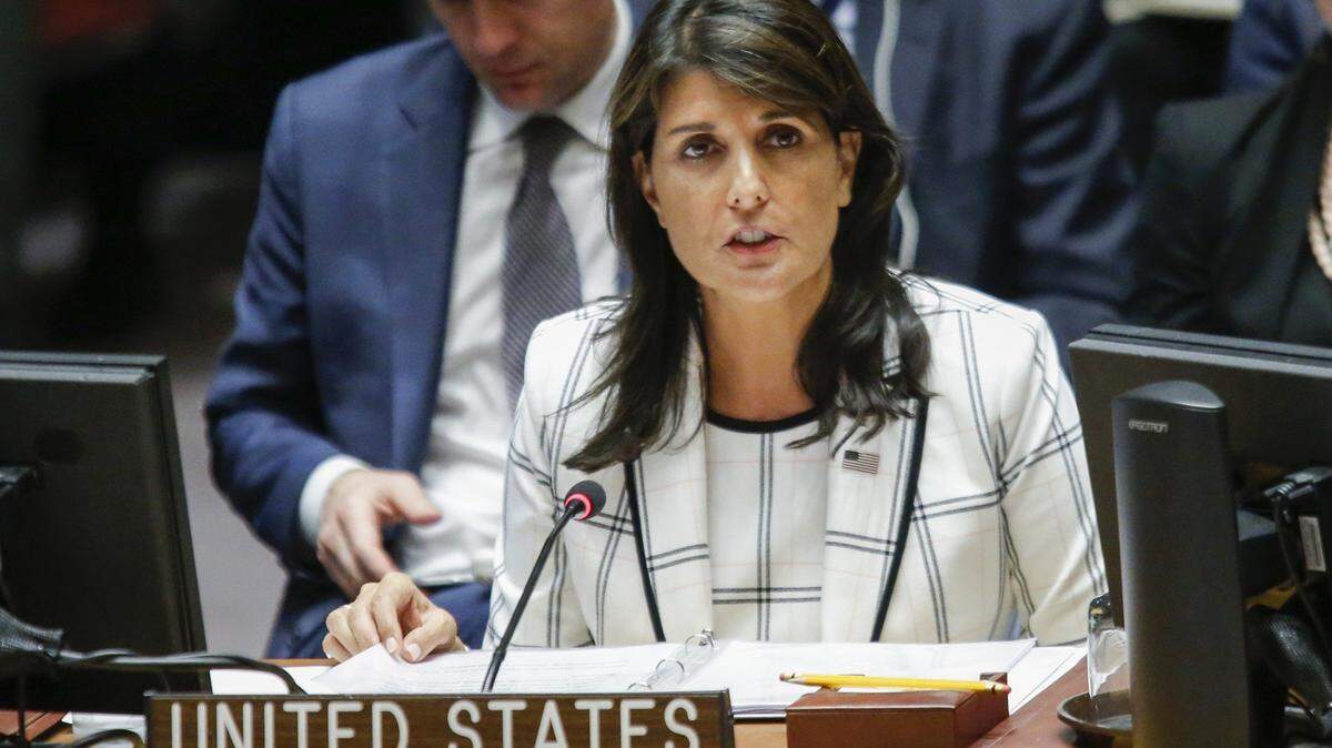 NEW YORK, NY - MAY 30: United States Ambassador to the United Nations Nikki Haley speaks during a UN Security Council emergency session on Israel-Gaza conflict at United Nations headquarter on May 30, 2018 in New York City. Palestinian militants fired rockets and mortar shells at southern Israel on Tuesday night, while Israel hit targets on the Gaza Strip with their fighter jets. (Photo by Eduardo Munoz Alvarez/Getty Images)