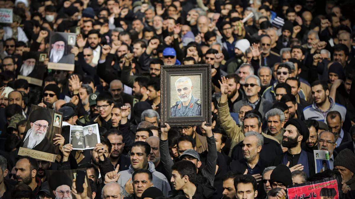 Mourners protest the killing of Gen. Qassem Soleimani after Friday prayer in Tehran, Iran.