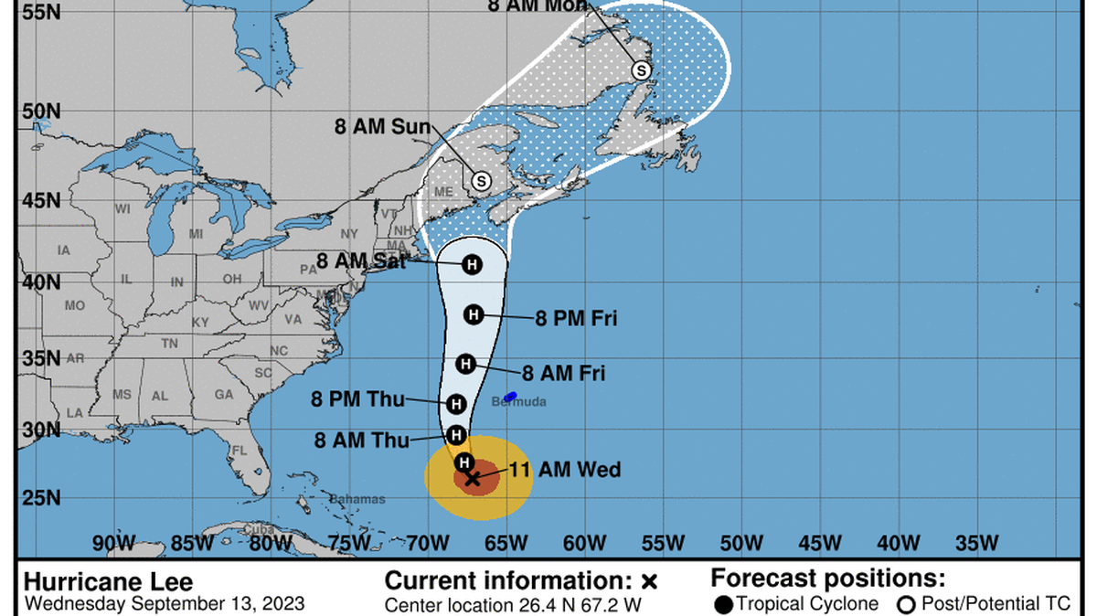 Hurricane Lee, a Category 3 storm, began its northern turn on Wednesday.