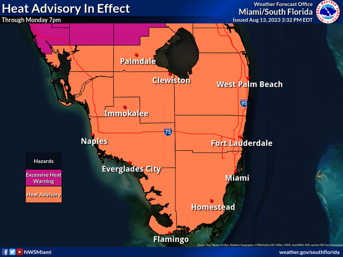 ​A heat advisory will remain ​through the evening of Monday, Aug. 14, 2023.