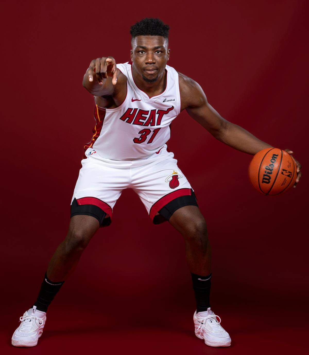 Miami Heat center Thomas Bryant (31) is photographed during team Media Day at the Kaseya Center on Monday, Oct. 2, 2023, in Miami, Fla.