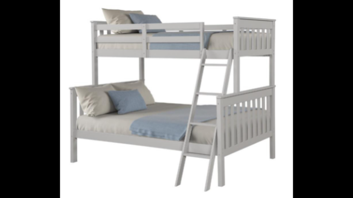 Angel Line Brandon Twin Over Full Bunk Bed with angled ladder.