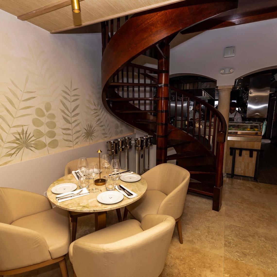 An detail shot of the stairs leading for the restaurant area to a hotel room inside Donatella on Thursday, May 1, 2025, in Miami Beach, FL