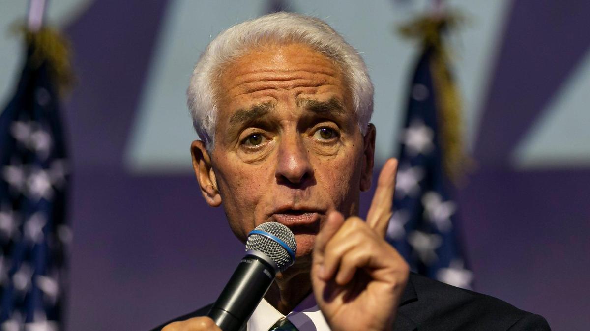 Charlie Crist, the Democratic Party’s candidate for Florida governor, speaks during a political rally at The Venue on Monday, Nov. 7, 2022, in Wilton Manors, Florida. The rally was held a day before the Nov. 8 elections.