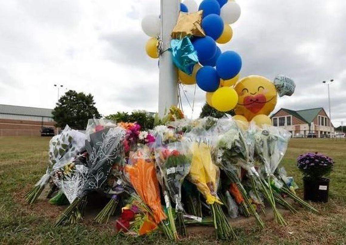 Flowers and balloons were placed on the lawn in front of Apalachee High School for the tragic shooting on Sept. 4.
