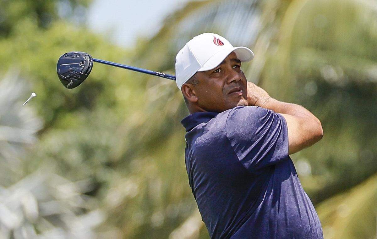 Jhonattan Vegas tee shot on hole 18 during the PGA Golf Cadillac Championship in Doral, Florida, on Thursday, April 30, 2026.
