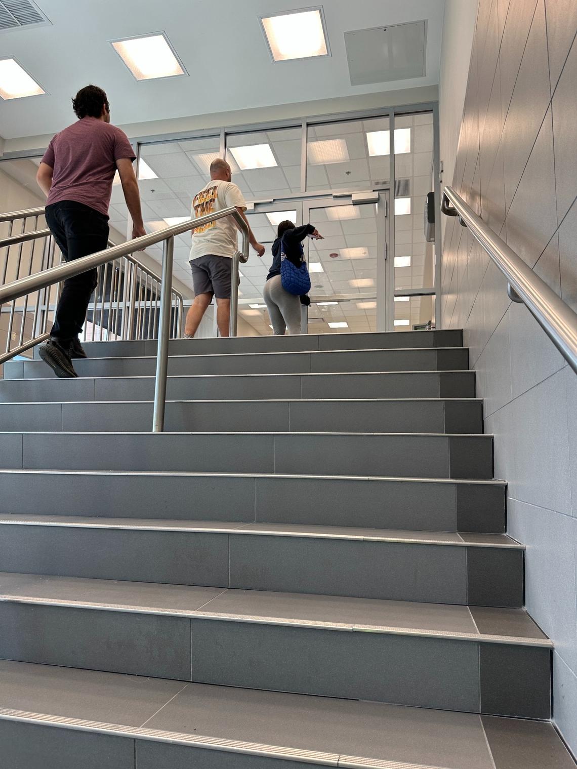 There is a stairwell and elevators to the second floor of the new Publix at Briar Bay Shopping Center as seen on March 2, 2025. The grocery store is on the second floor.