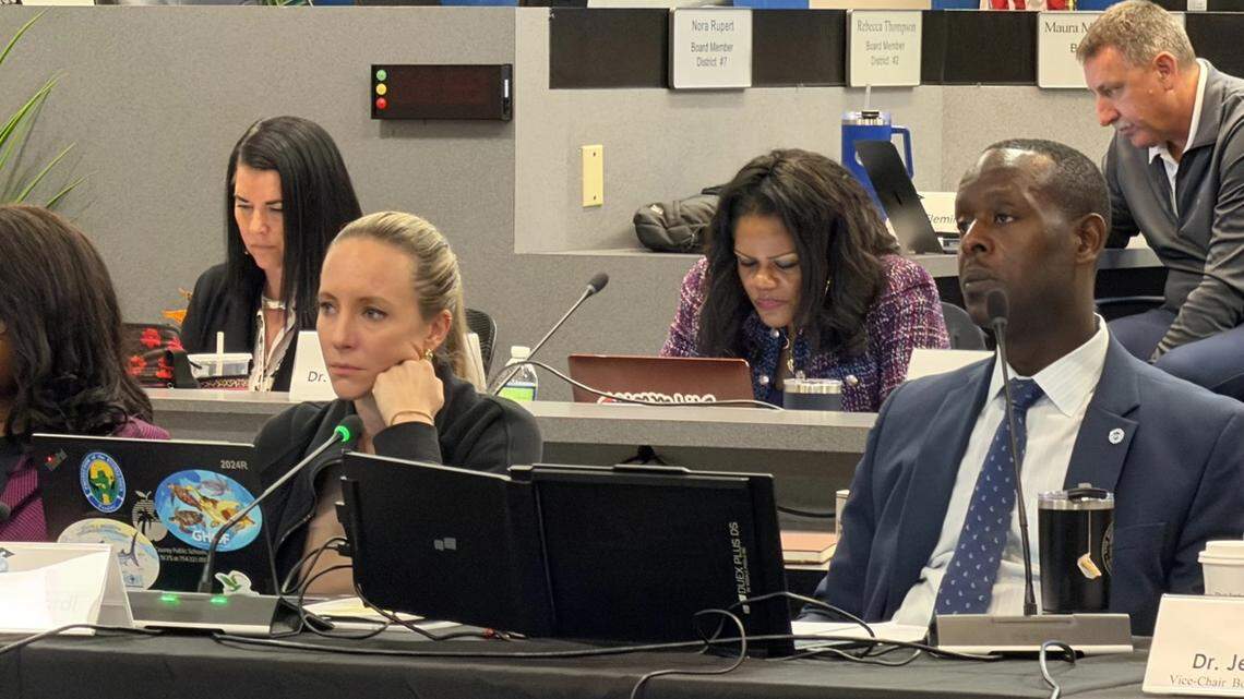 Broward County School Board Chair Sarah Leonardi and Superintendent Howard Hepburn attend a workshop on April 21, 2026, in Fort Lauderdale.