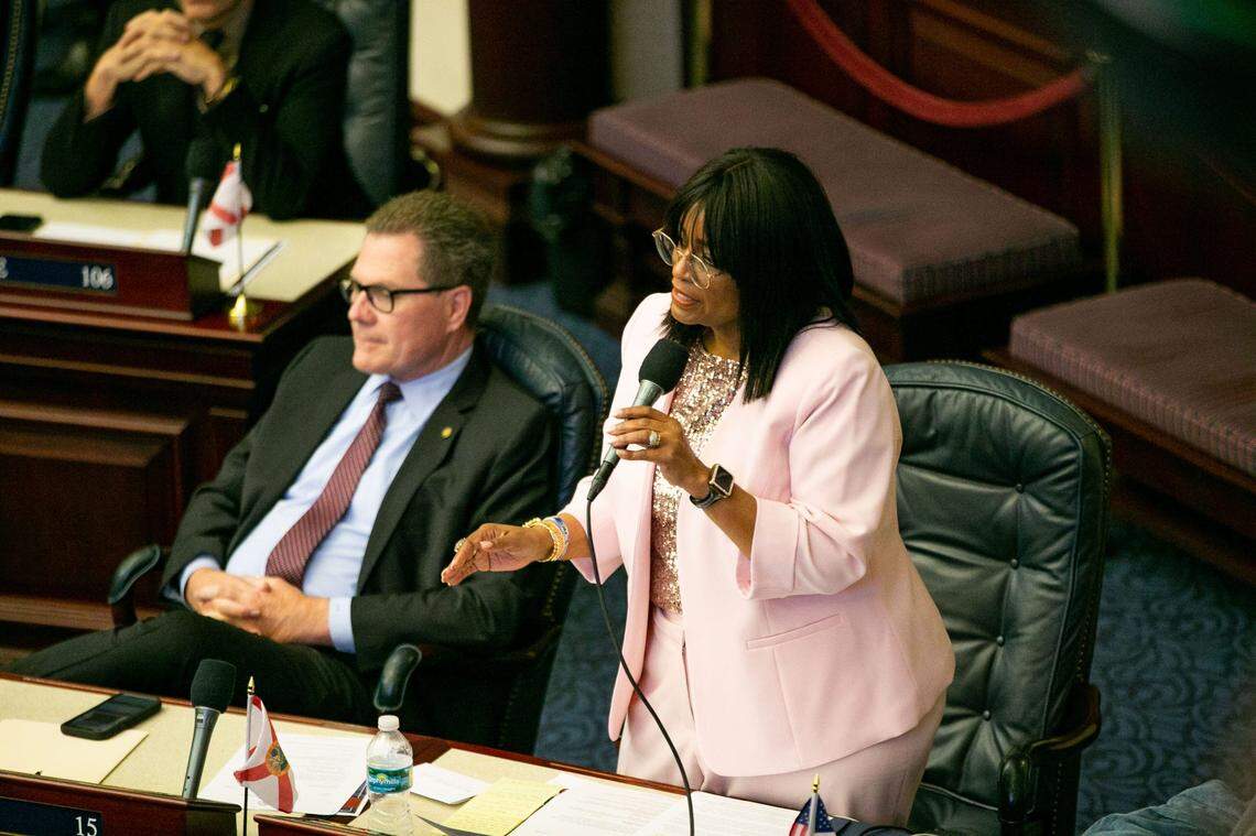 Rep. Kiyan Michael speaks in support of SB 300, which would place a ban on abortions after six weeks in Florida, during debate in the House on Thursday, April 13, 2023.