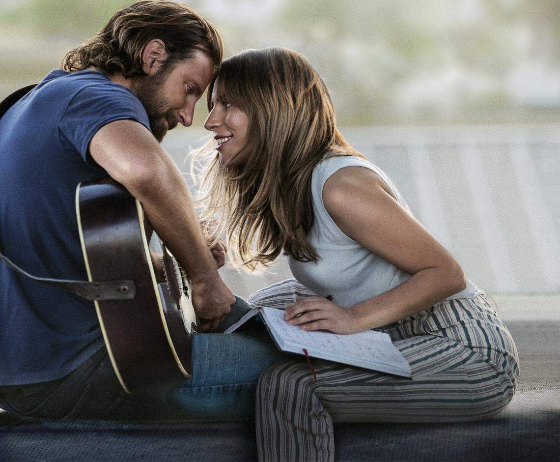 This image released by Warner Bros. Pictures shows Bradley Cooper, left, and Lady Gaga in a scene from “A Star is Born.” On Jan. 22, 2019, the film’s Oscar nominations included best picture, actress (Lady Gaga) and actor (Bradley Cooper).