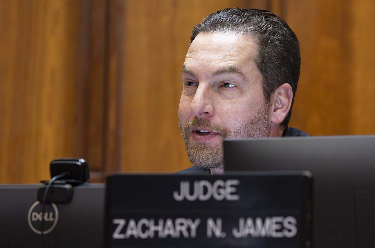 Miami-Dade Circuit Court Judge Zachary James presides as Rafael Andres appears in court for his sentencing hearing on Tuesday, April 7, 2026 in Courtroom 4-5 at the Richard E. Gerstein Justice Building in Miami, Florida. A jury voted to send Andres to Florida's Death Row for the 2005 murder of La Carreta waitress Yvette Fariñas, although the judge will have the final say.