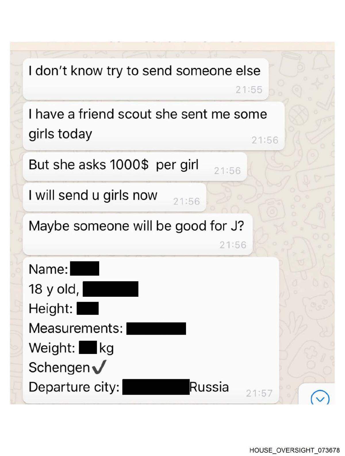 The House Oversight Committee released a text thread discussing recruiting girls.
