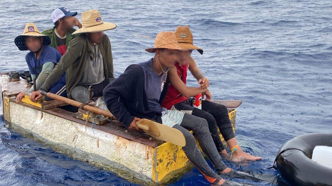The Coast Guard said it stopped five Cuban migrants aboard a makeshift vessel about 15 miles off the coast of Islamorada on July 24, 2021.