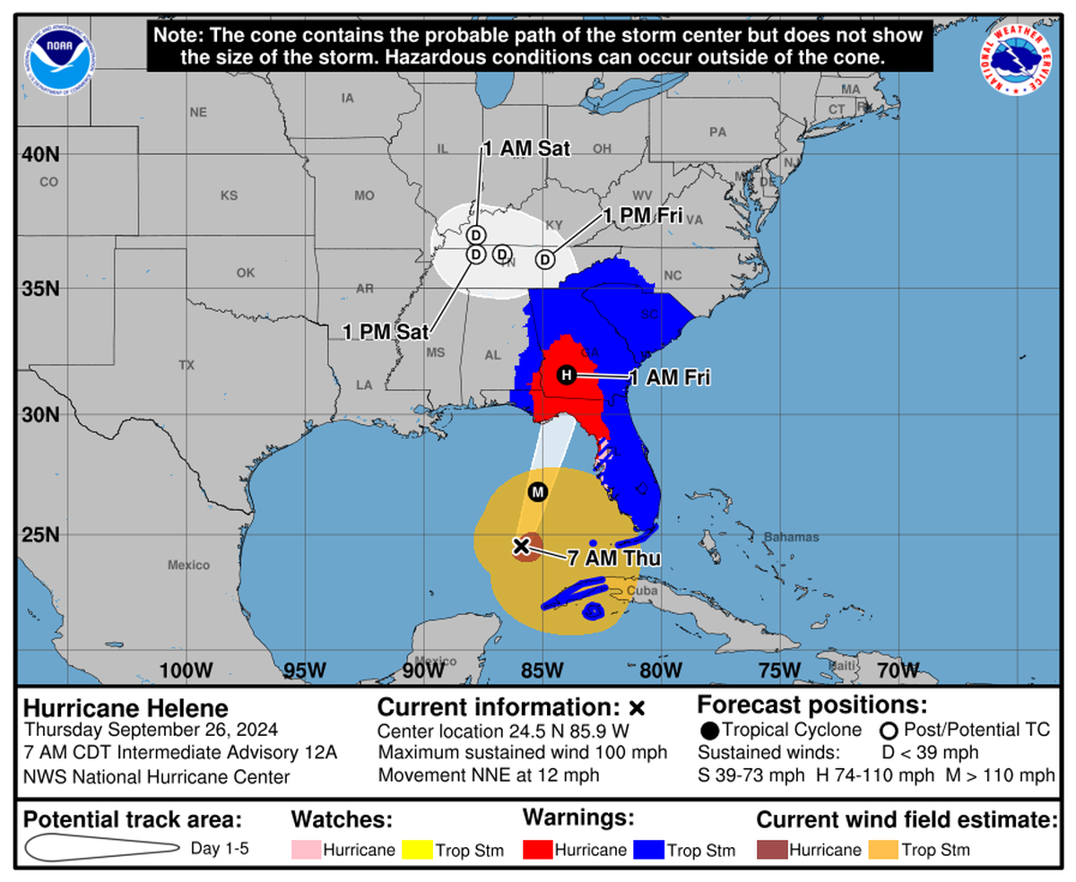 Hurricane Helene is now a Category 2 storm.